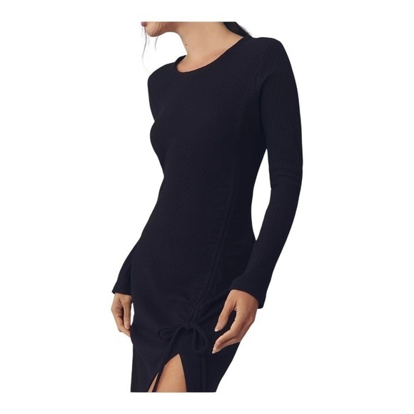 Daily Practice Dresses & Skirts - Daily Practice‎ by Anthropologie Black Ribbed Long-Sleeve Midi Dress L – NWT
